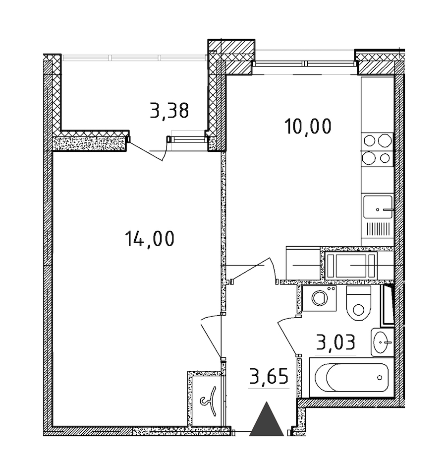 Однокомнатная квартира в : площадь 30.68 м2 , этаж: 2 – купить в Санкт-Петербурге